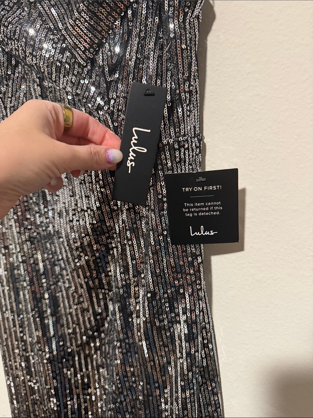 Lulus Once in a Lifetime Silver Sequin Off-the-Shoulder Mini Dress New with Tags - Picture 7 of 8